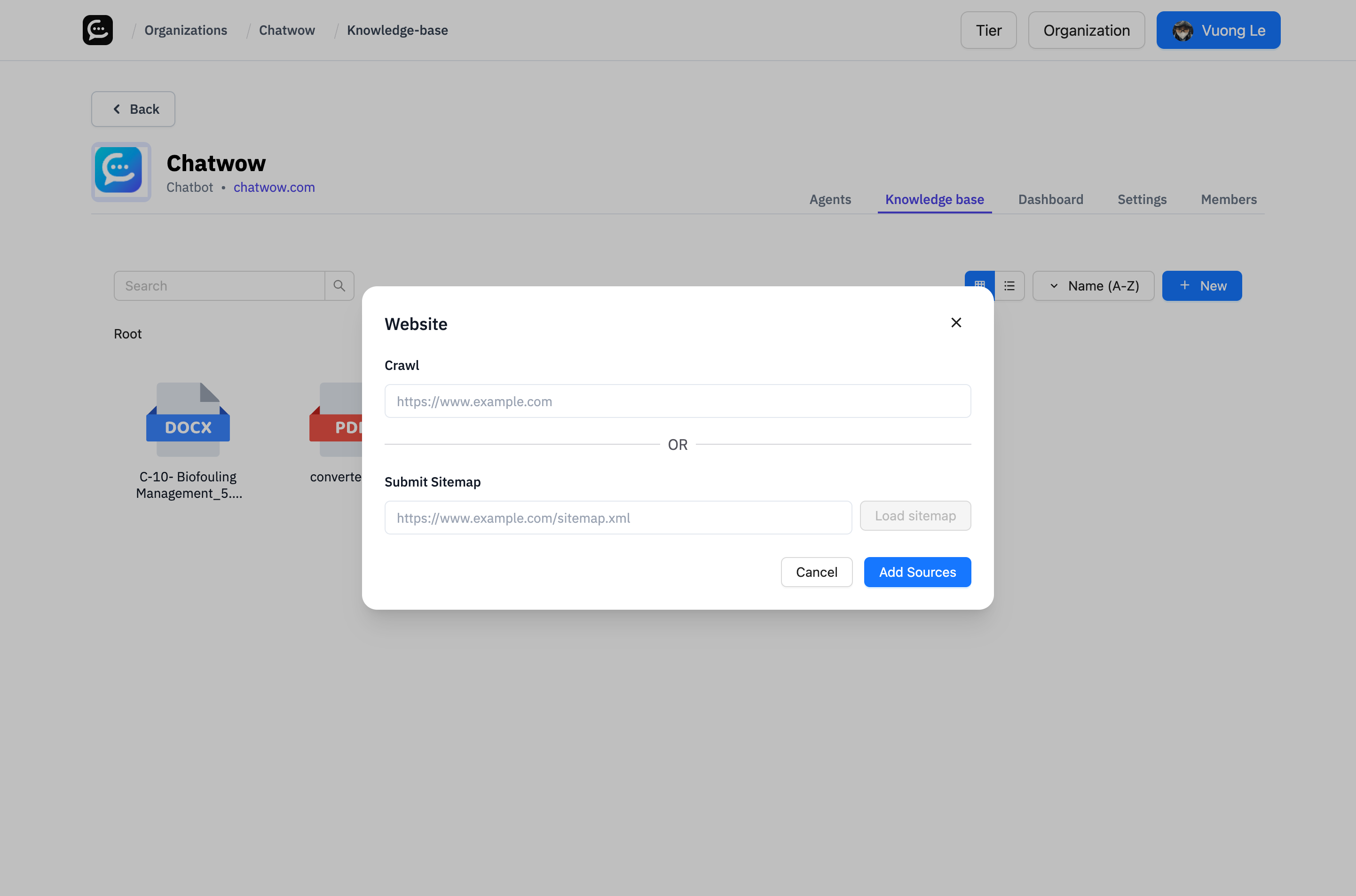Add Website URL Interface