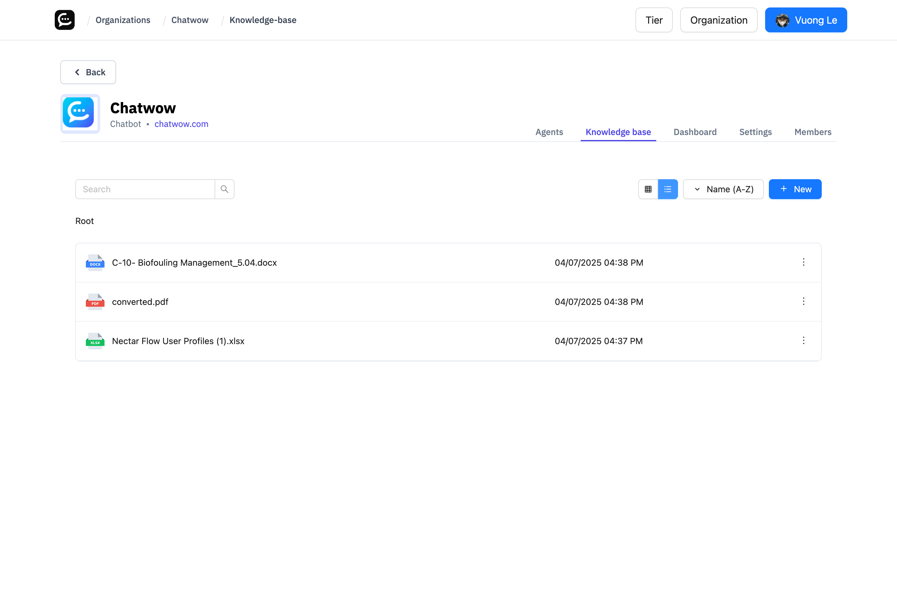 List View - Detailed table layout with file information