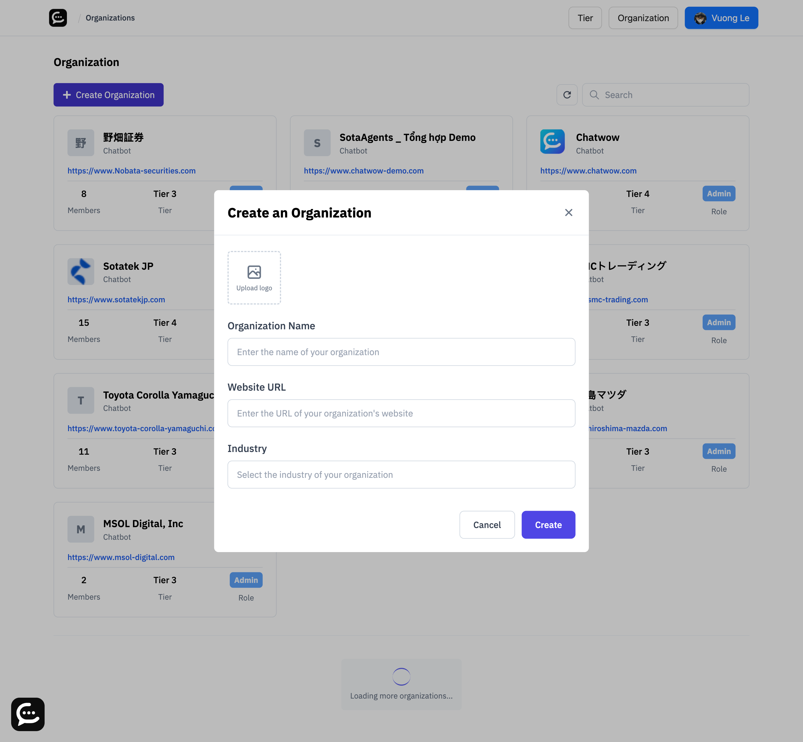 Create organization form