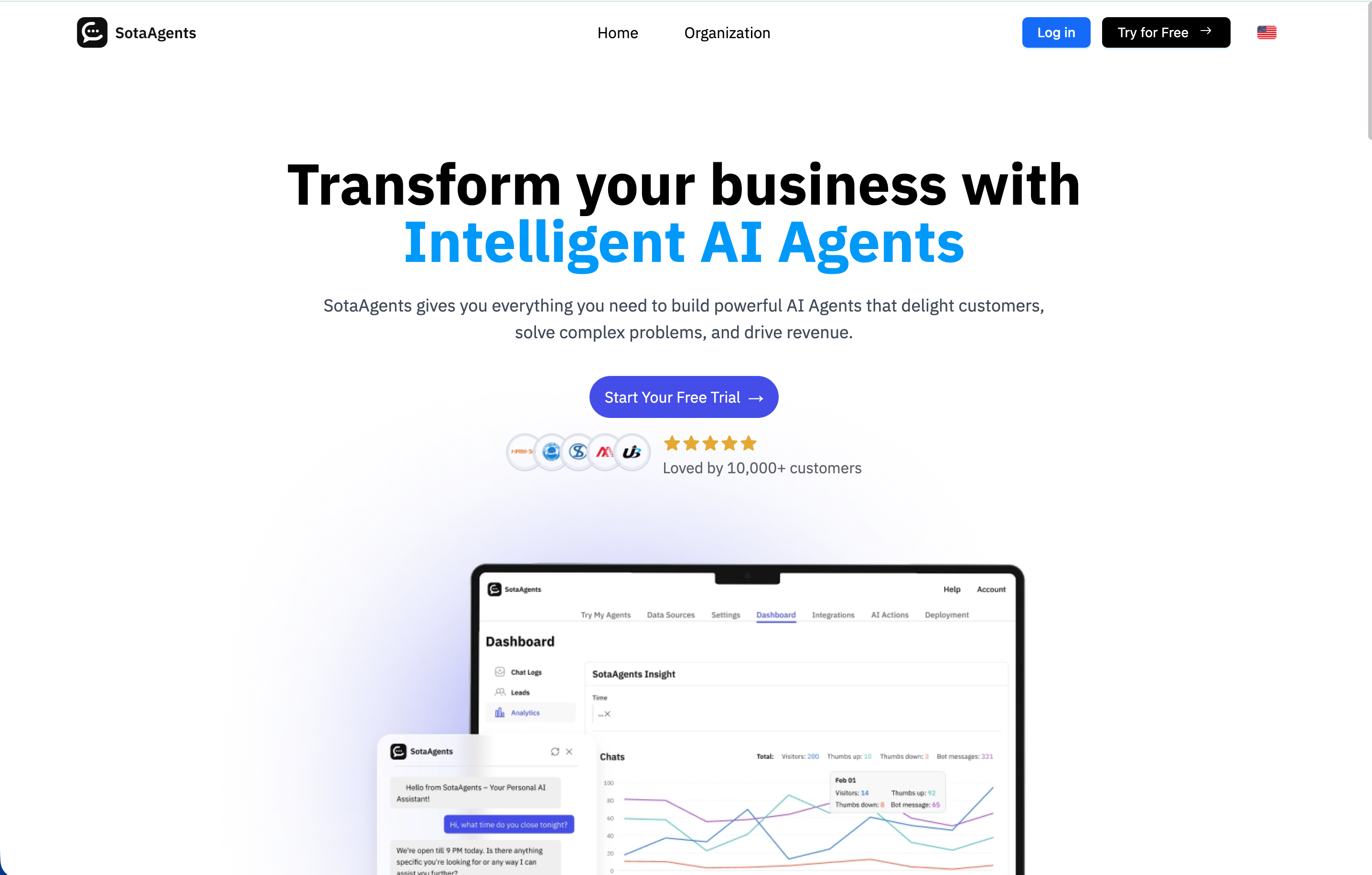 Homepage with login buttons